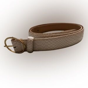 LOFT Neutral White Snake-Embossed Belt with Gold Buckle Sz L